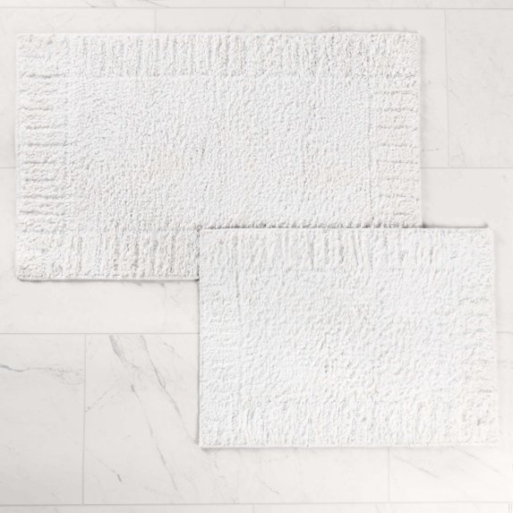 Superior Inaya Striped Shag Washable Bath Rug, Set of 2, Large, White