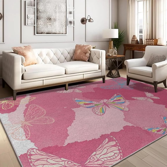 Superior Indoor Area Rug Flying Butterfly Rugs For Colorful Decorative Carpet Non-SkidBacking Washable For Classroom Bedroom-2' × 3'