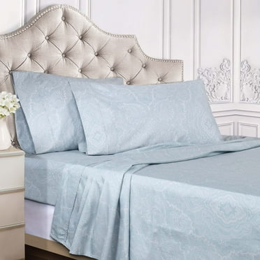 Superior Italian Paisley Cotton Blend Classic Sheet Set, California King, Blue