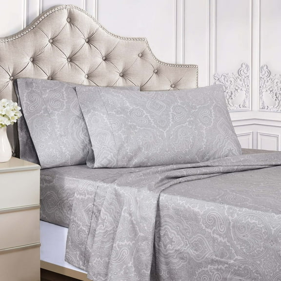 Superior Italian Paisley Cotton Blend Classic Sheet Set, Full, Grey