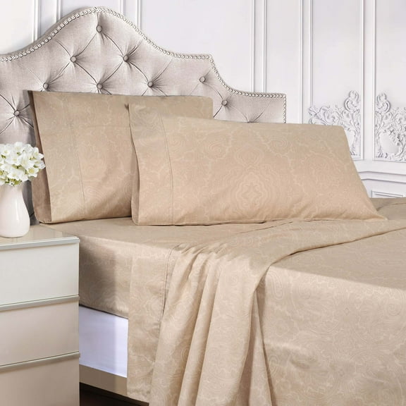 Superior Italian Paisley Cotton Blend Classic Sheet Set, Twin, Sand