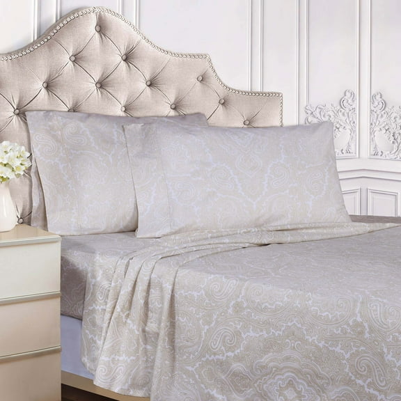 Superior Italian Paisley Cotton Blend Classic Sheet Set, Twin, White