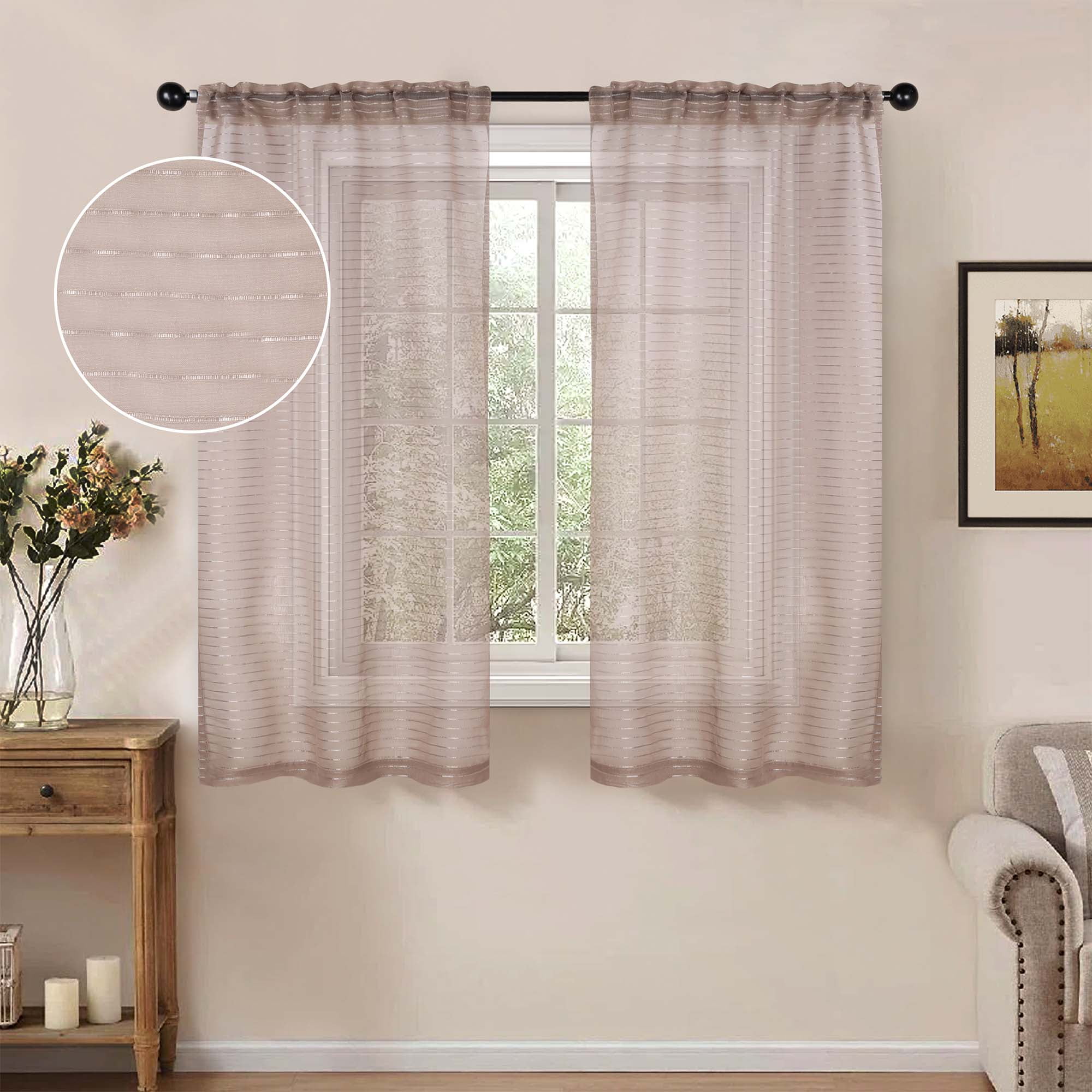 Taupe Sheer Polyester Rod Pocket Window Panel Set