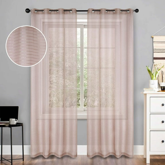 Superior Jackson Stripe Sheer Curtain Grommet Curtain Panel Set, 52" x 108", Taupe