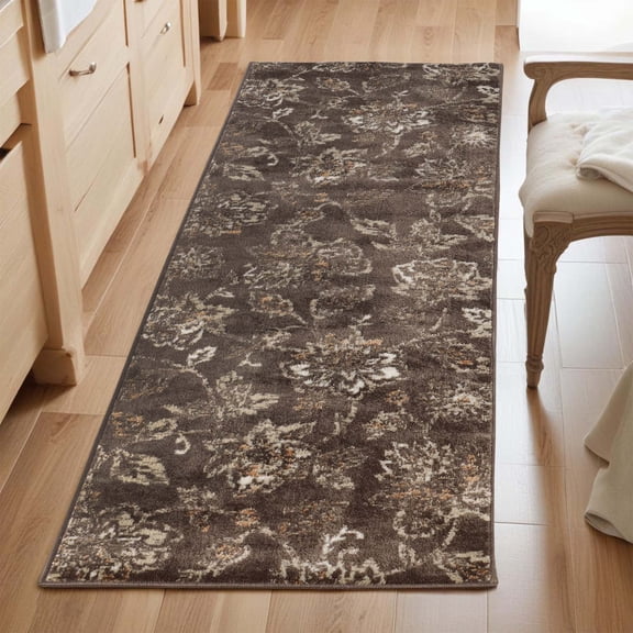 Superior Jacobean Floral Indoor Runner Rug, 2' 7" x 10', Taupe