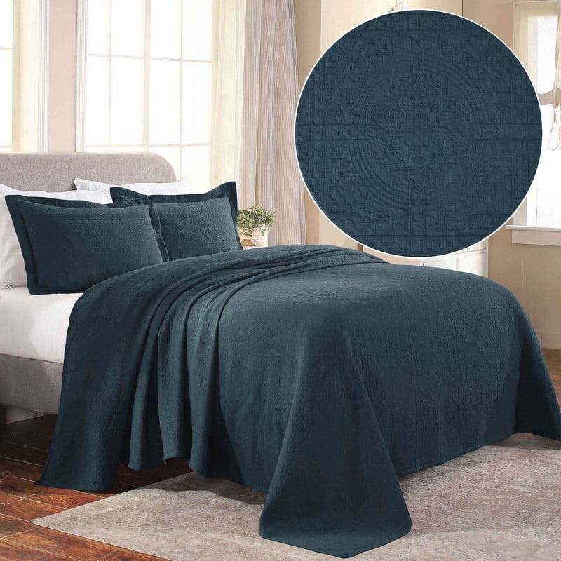Deep Sea Full Cotton Bedspread Set with Medallion Design