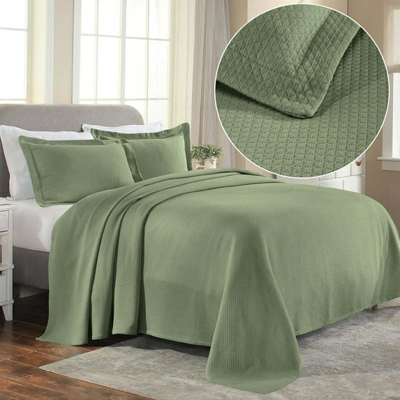 Superior Solitaire Cotton Decorative Bedspread and Sham Set, Full, Sage