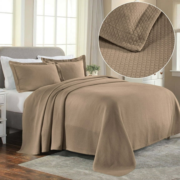 Superior Solitaire Cotton Decorative Bedspread and Sham Set, Twin, Taupe