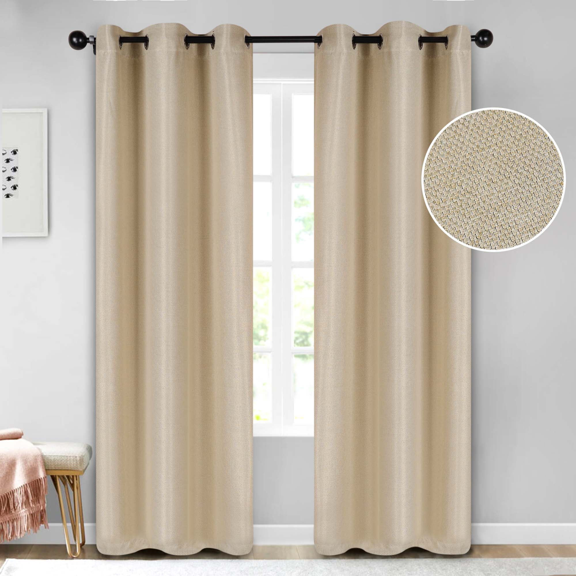Superior Jaxon Blackout Curtains Set of 2, Grommet Header Curtain Panel Pair, 42"W x 108"L, Beige