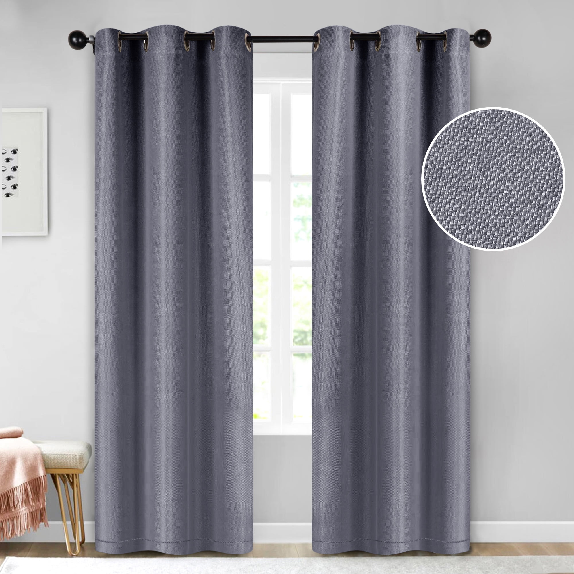 Superior Jaxon Blackout Curtains Set of 2, Grommet Header Curtain Panel Pair, 42"W x 108"L, Silver