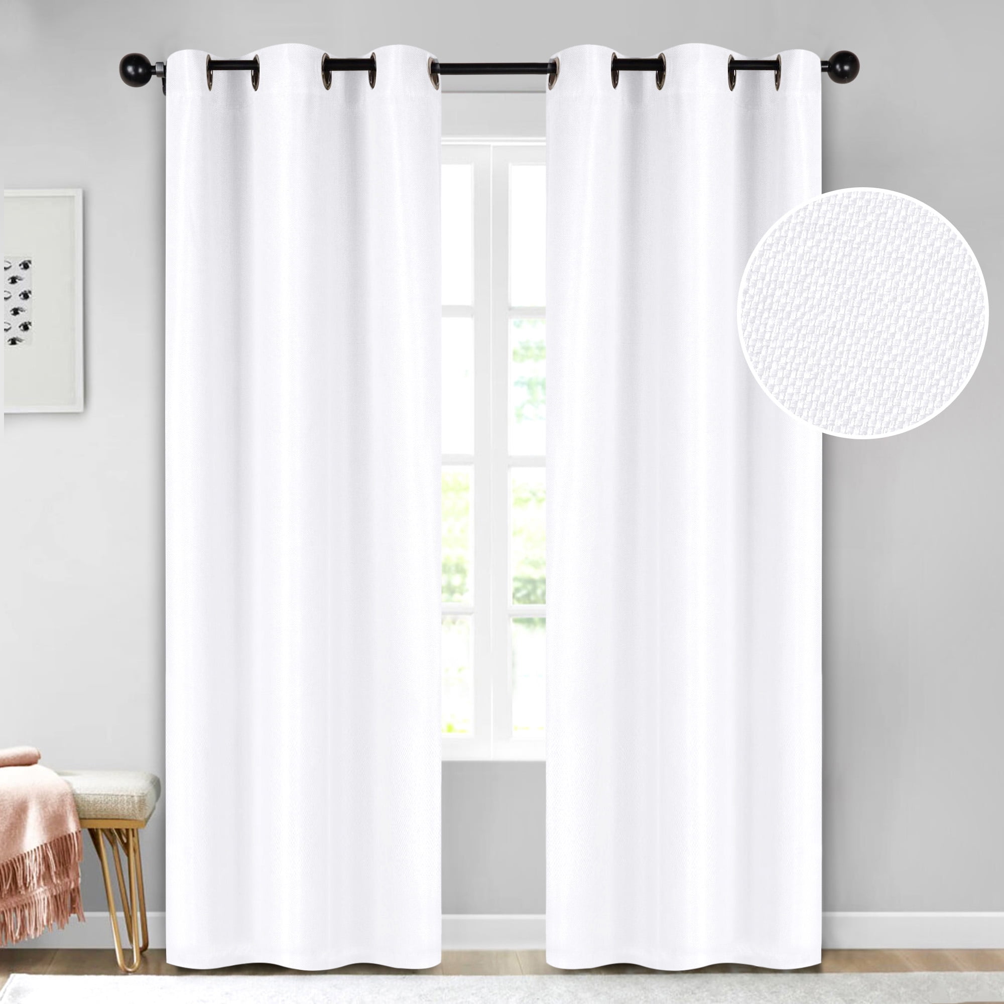Superior Jaxon Blackout Curtains Set of 2, Grommet Header Curtain Panel Pair, 42"W x 84"L, Snow White