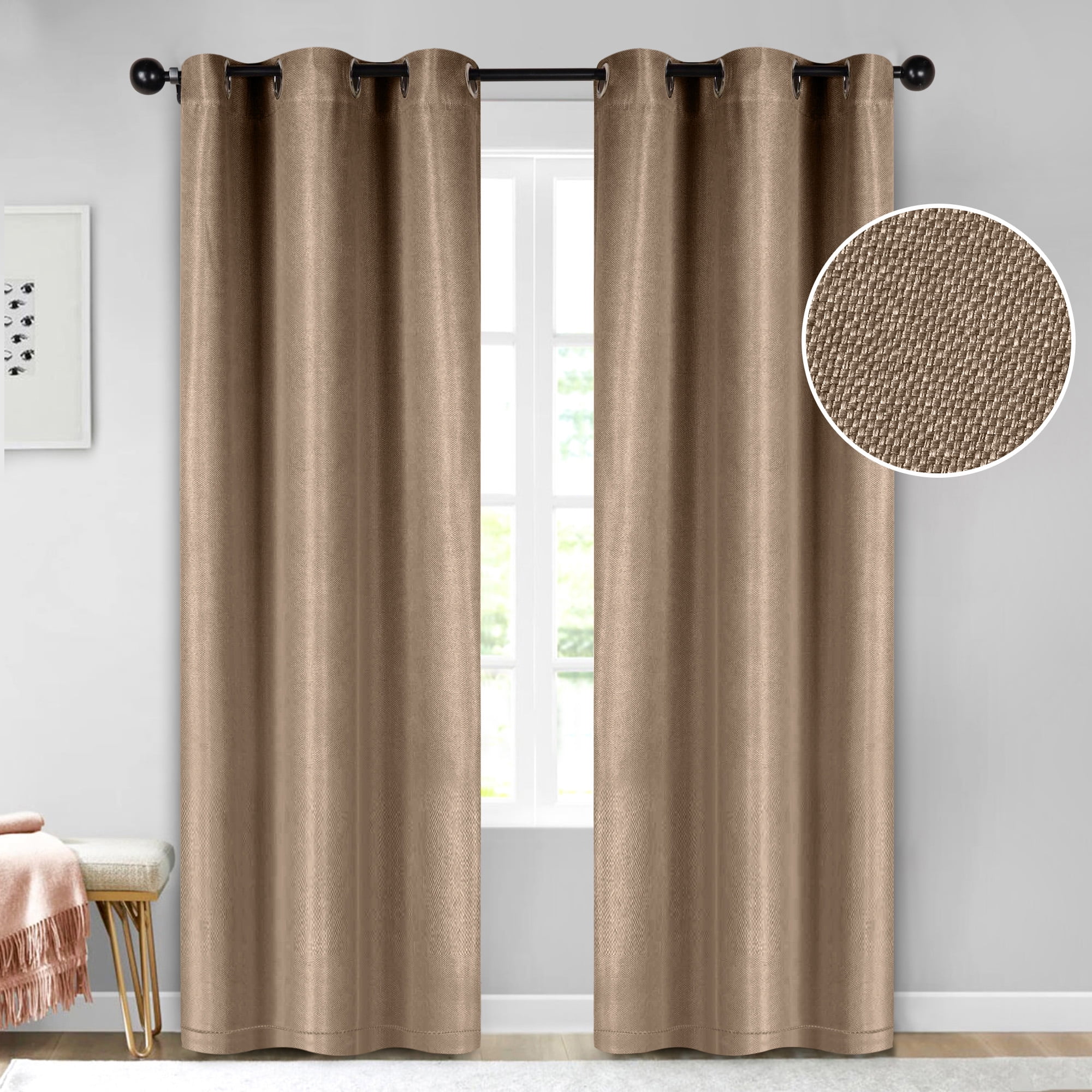 Superior Jaxon Blackout Curtains Set of 2, Grommet Header Curtain Panel Pair, 42"W x 96"L, Tan