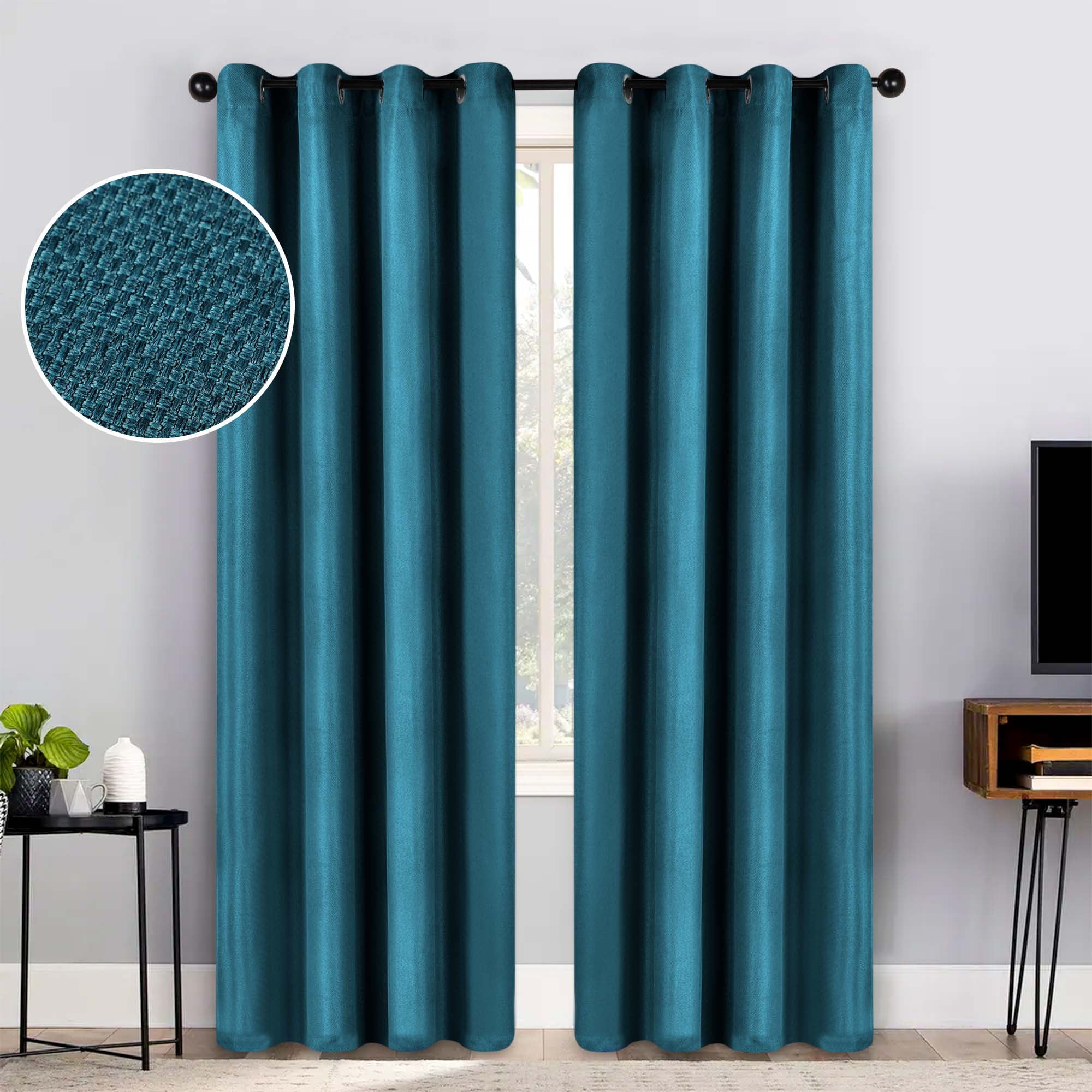 Superior Jaxon Blackout Curtains Set of 2, Grommet Header Curtain Panel Pair, 52"W x 108"L, Deep Sea