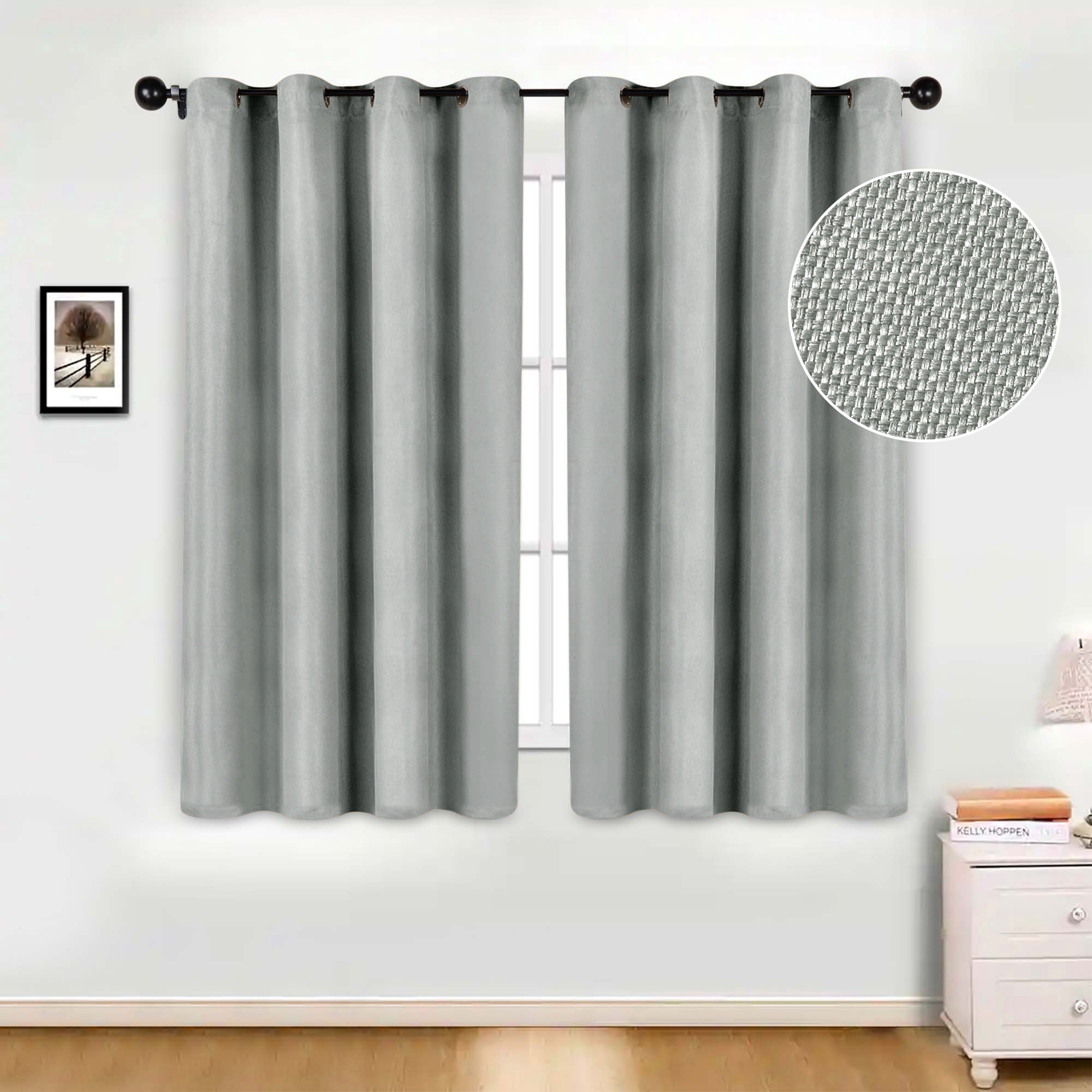 Superior Jaxon Blackout Curtains Set of 2, Grommet Header Curtain Panel Pair, 52"W x 63"L, Chrome