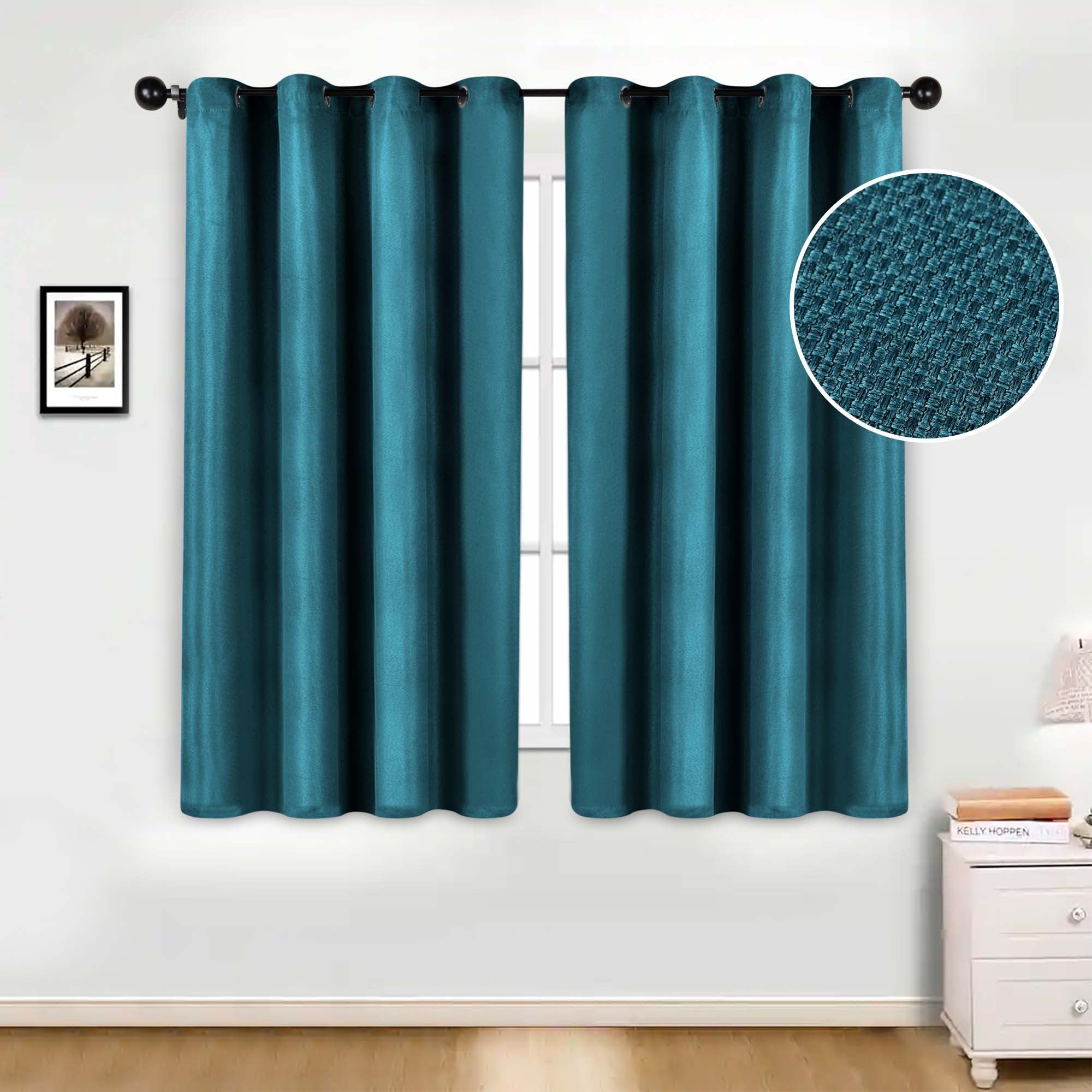 Superior Jaxon Blackout Curtains Set of 2, Grommet Header Curtain Panel Pair, 52"W x 63"L, Deep Sea