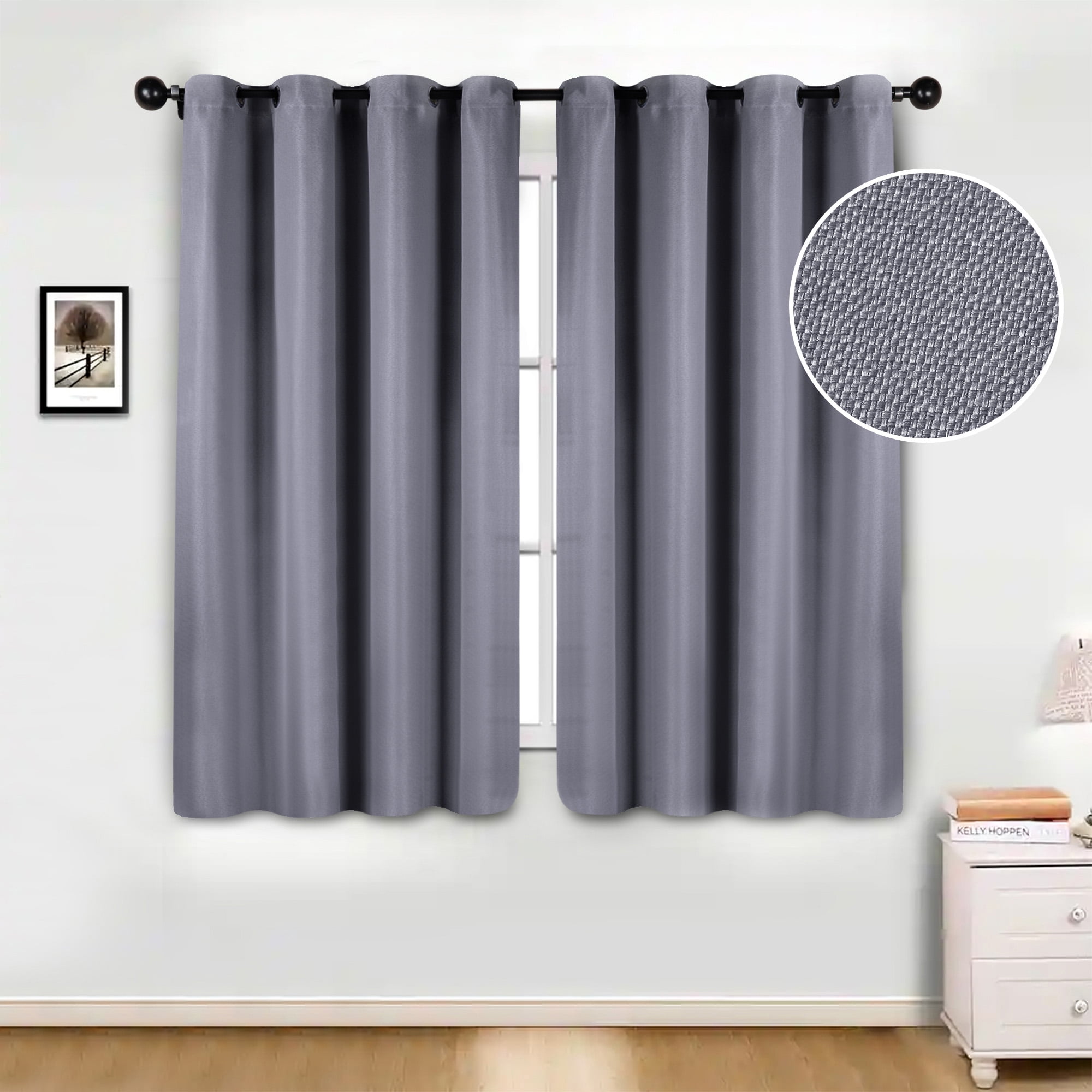 Superior Jaxon Blackout Curtains Set of 2, Grommet Header Curtain Panel Pair, 52"W x 63"L, Silver