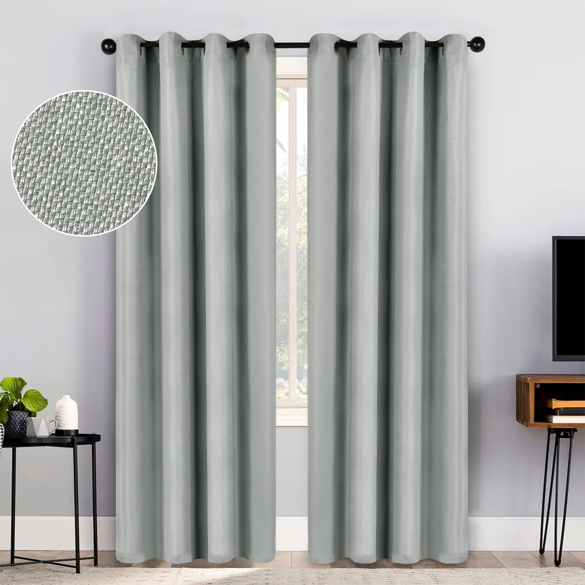 Superior Jaxon Blackout Curtains Set of 2, Grommet Header Curtain Panel Pair, 52"W x 84"L, Chrome