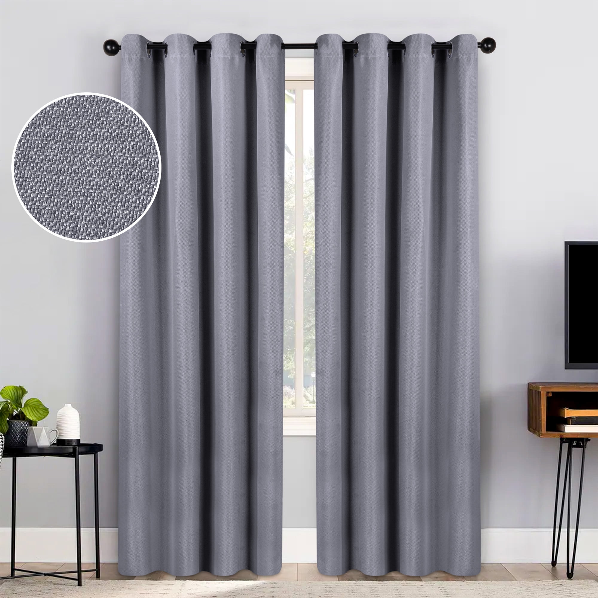 Superior Jaxon Blackout Curtains Set of 2, Grommet Header Curtain Panel Pair, 52"W x 96"L, Silver