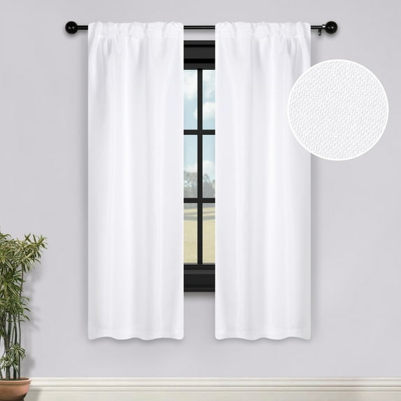 Superior Jaxon Blackout Curtains Set of 2, Rod Pocket Curtain Panel Pair, 26"W x 63"L, Snow White
