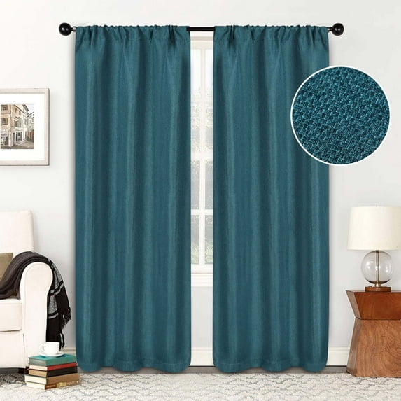 Superior Jaxon Blackout Curtains Set of 2, Rod Pocket Curtain Panel Pair, 26"W x 84"L, Deep Sea