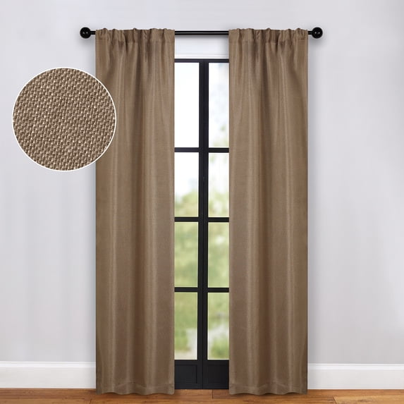 Superior Jaxon Blackout Curtains Set of 2, Rod Pocket Curtain Panel Pair, 26"W x 84"L, Tan
