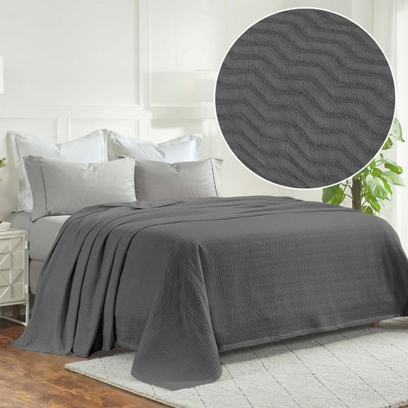 Superior Jena Cotton Textured Chevron Woven Blanket, California King, Charcoal