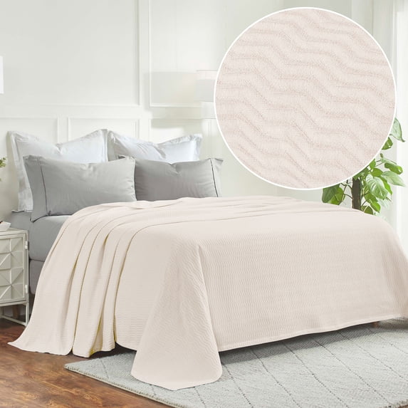 Superior Jena Cotton Textured Chevron Woven Blanket, California King, Ivory