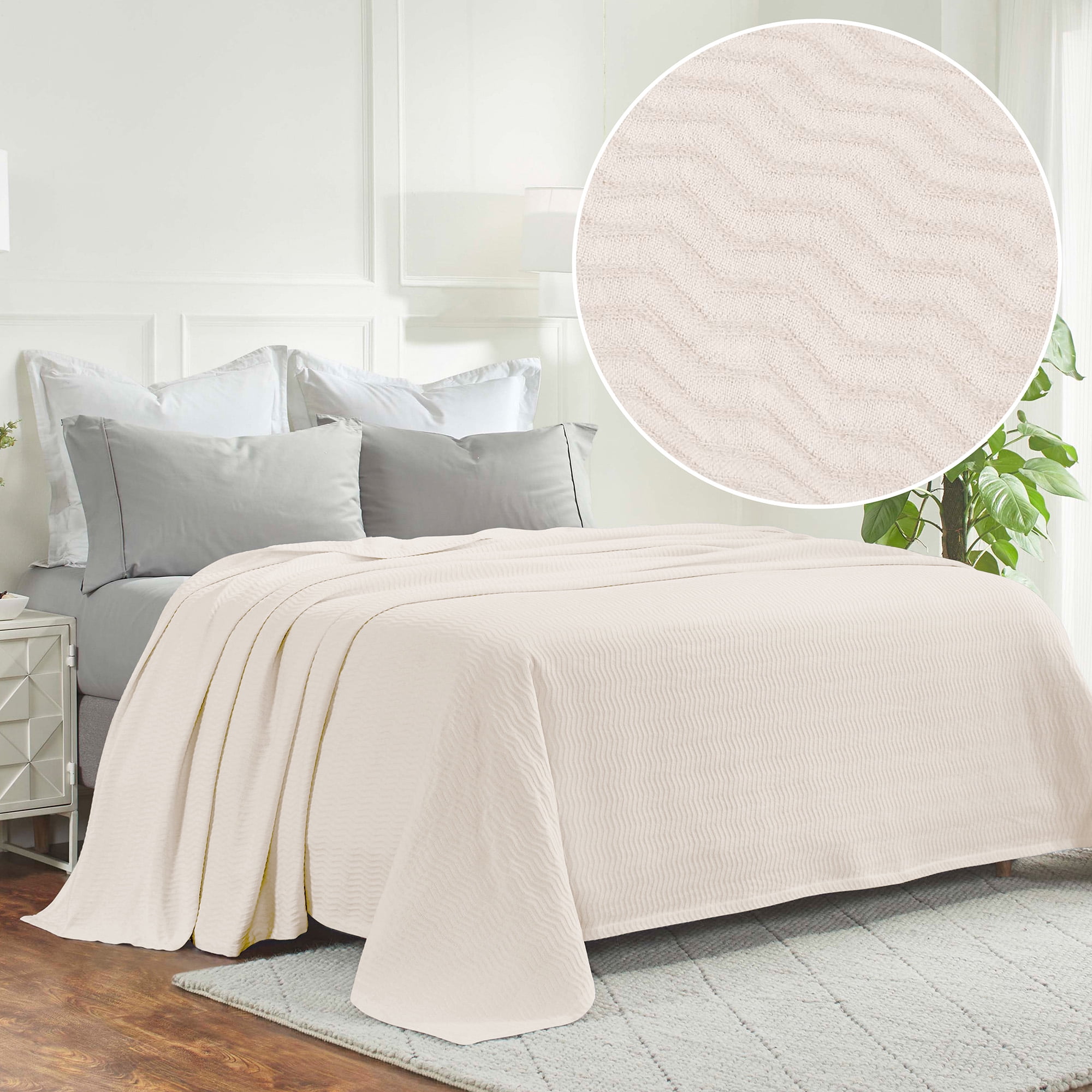 Superior Jena Cotton Textured Chevron Woven Blanket, Twin, Ivory
