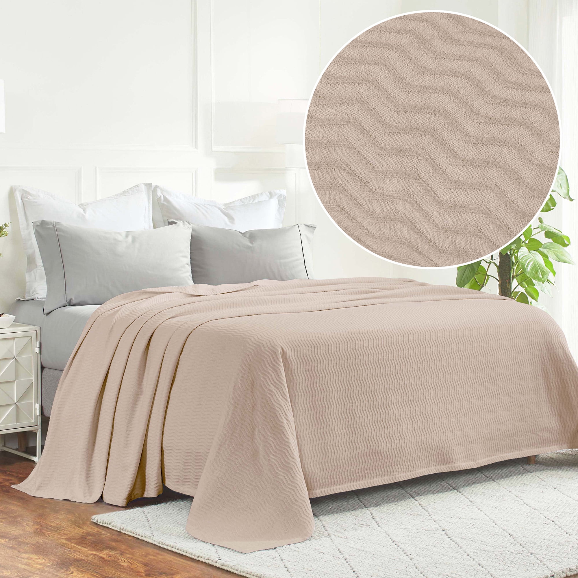 Superior Jena Cotton Textured Chevron Woven Blanket, Twin, Khaki