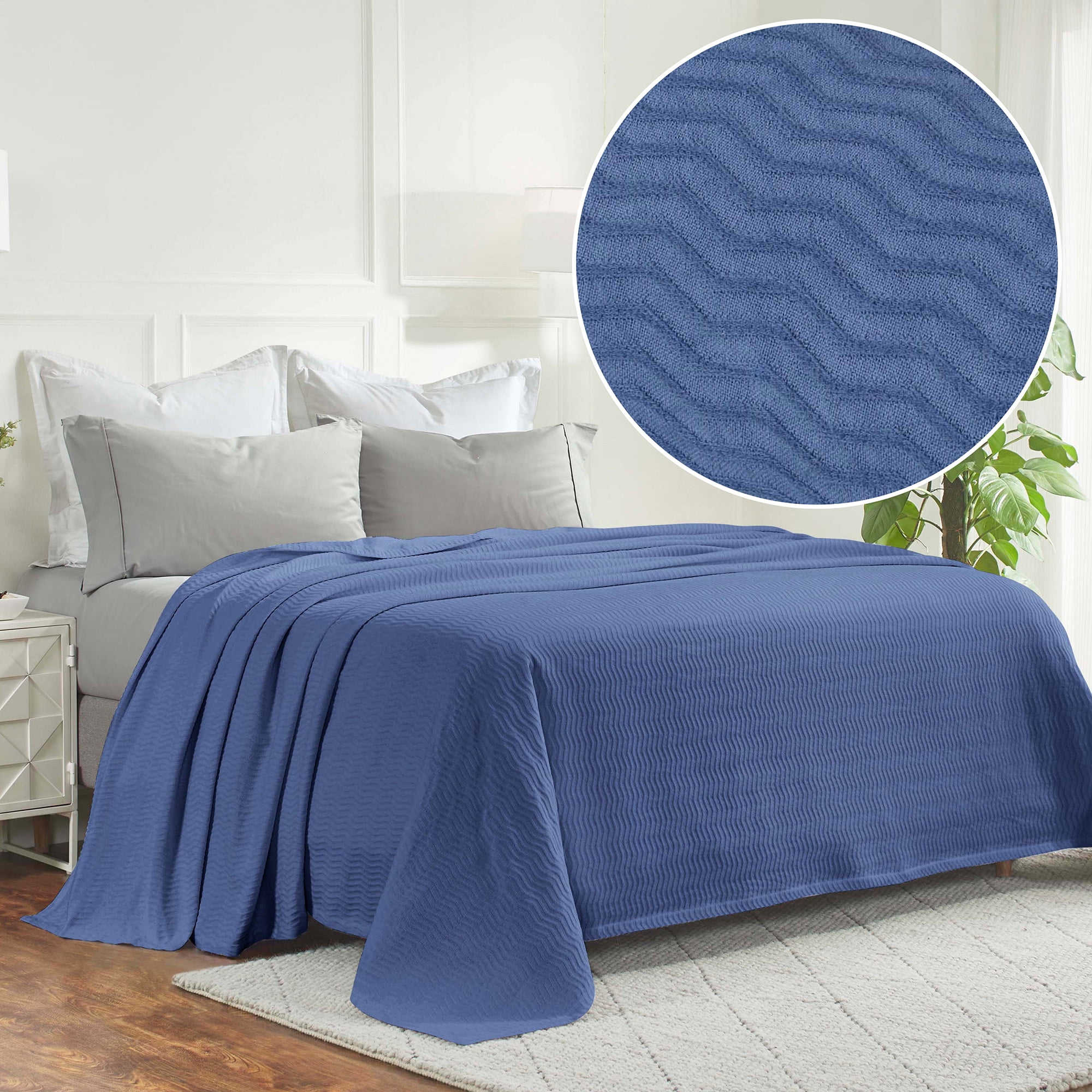 Superior Jena Cotton Textured Chevron Woven Blanket, Twin, Merritt Blue