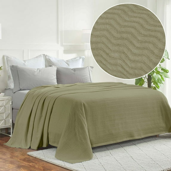 Superior Jena Cotton Textured Chevron Woven Blanket, Twin, Sage