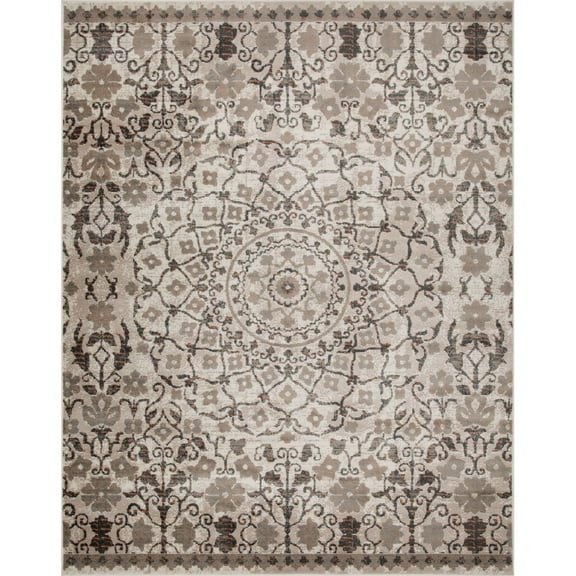 Superior Jia Vintage Floral Mandala Nightful Blue Indoor Bohemian Area Rug, 5' x 8'