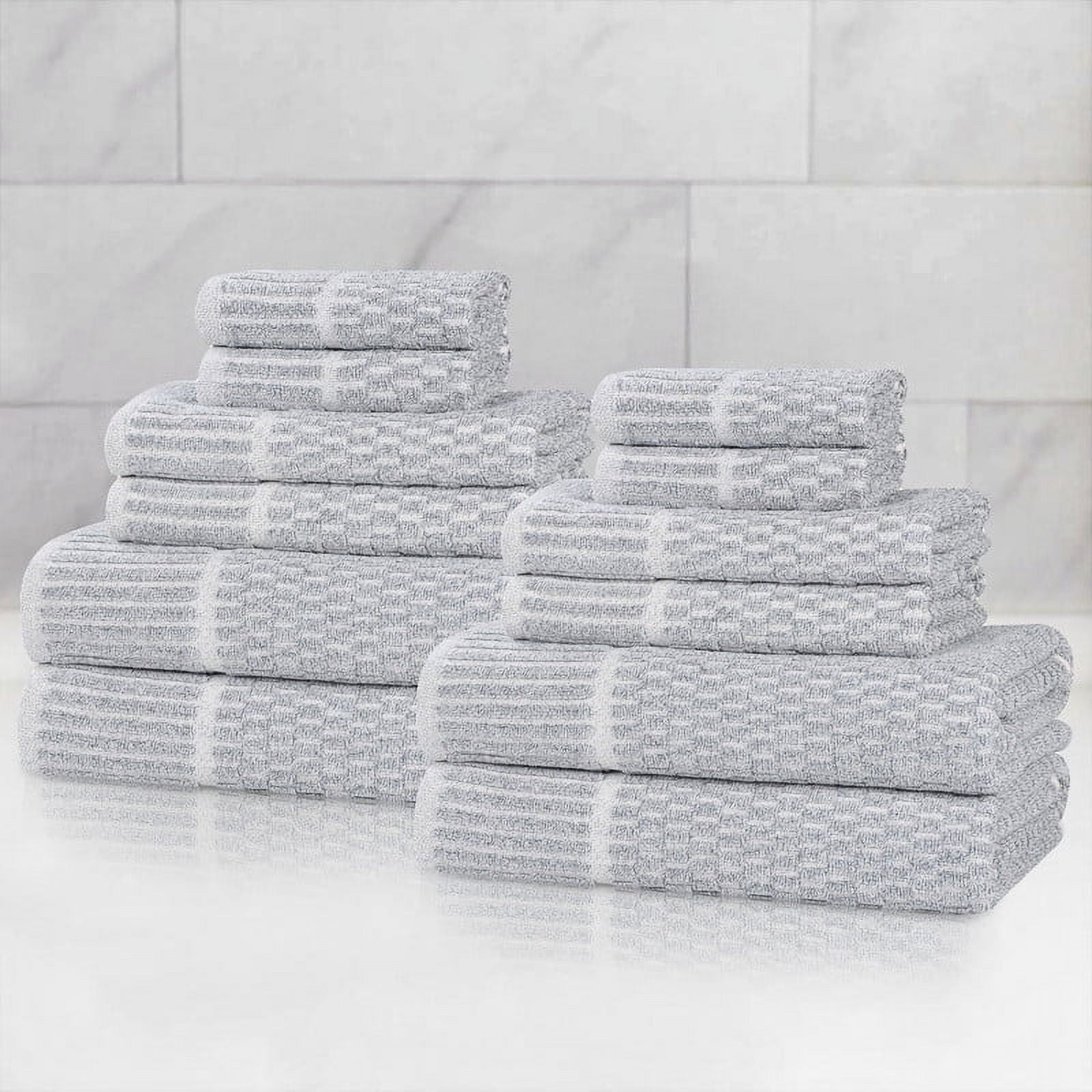Superior Juno Viscose Cotton Blend Medium Weight 12 Piece Towel Set, Denim Blue