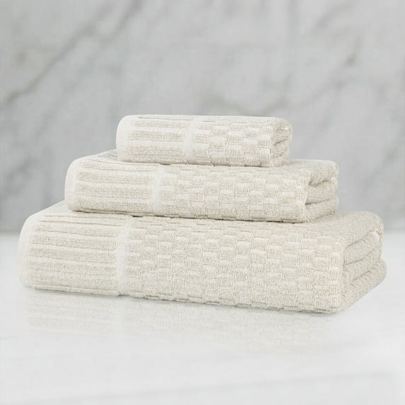Superior Juno Viscose Cotton Blend Medium Weight 3 Piece Towel Set, Beige