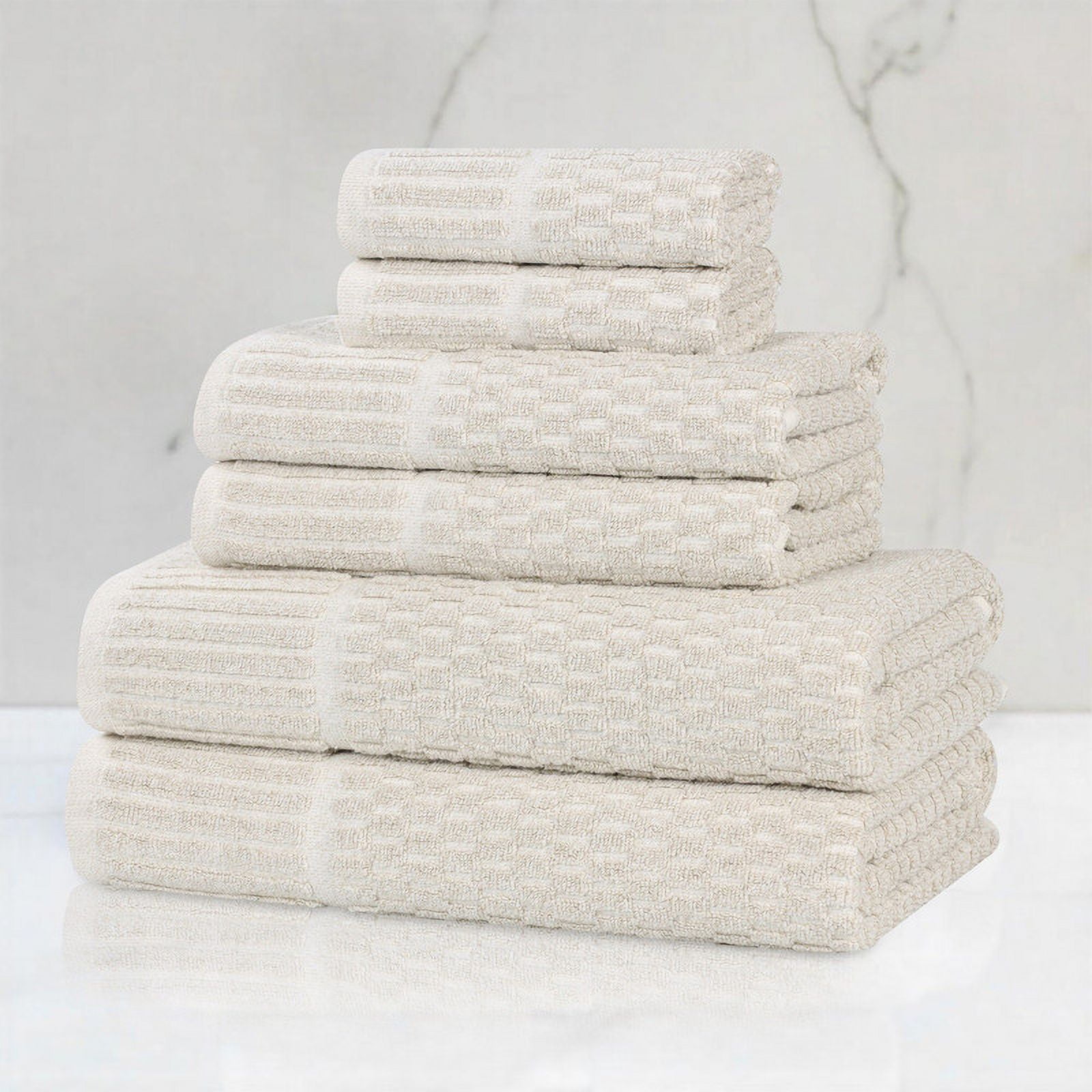 Superior Juno Viscose Cotton Blend Medium Weight 6 Piece Towel Set, Beige