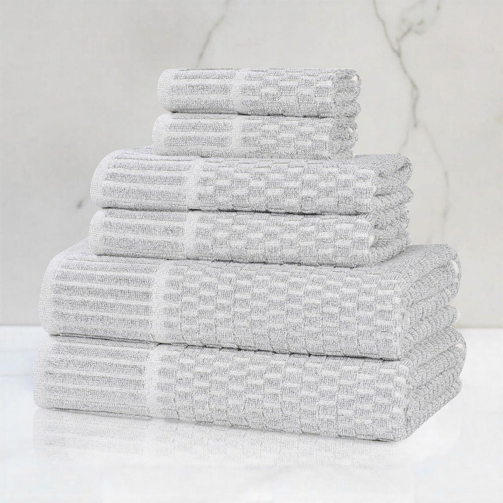 Superior Juno Viscose Cotton Blend Medium Weight 6 Piece Towel Set, Platinum