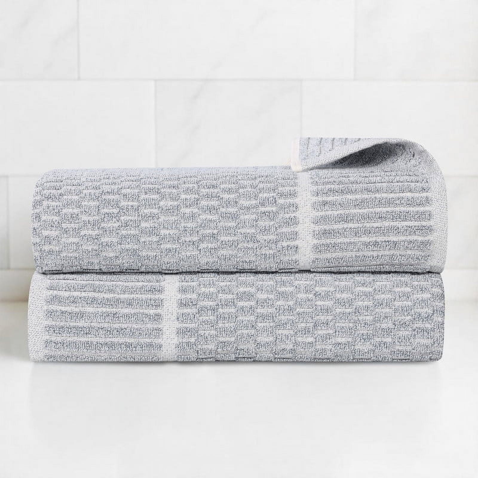 Superior Juno Viscose Cotton Blend Medium Weight Bath Towels, Set of 2, Denim Blue