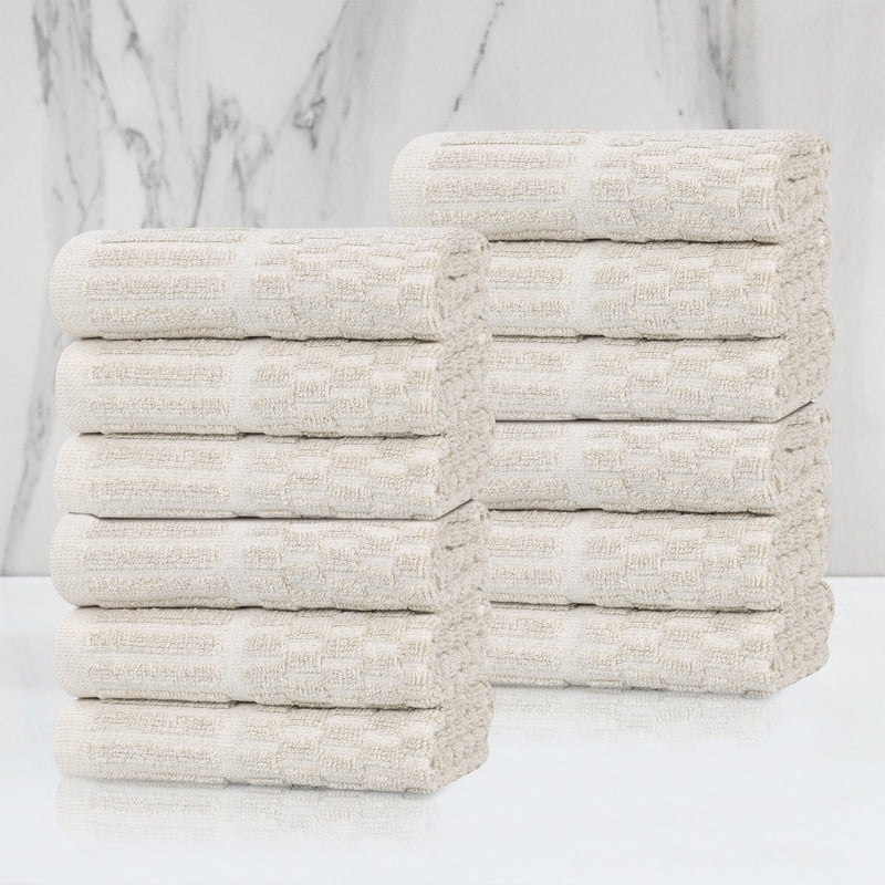 Superior Juno Viscose Cotton Blend Medium Weight Face Towels Washcloths, Set of 12, Beige