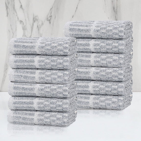 Superior Juno Viscose Cotton Blend Medium Weight Face Towels Washcloths, Set of 12, Denim Blue