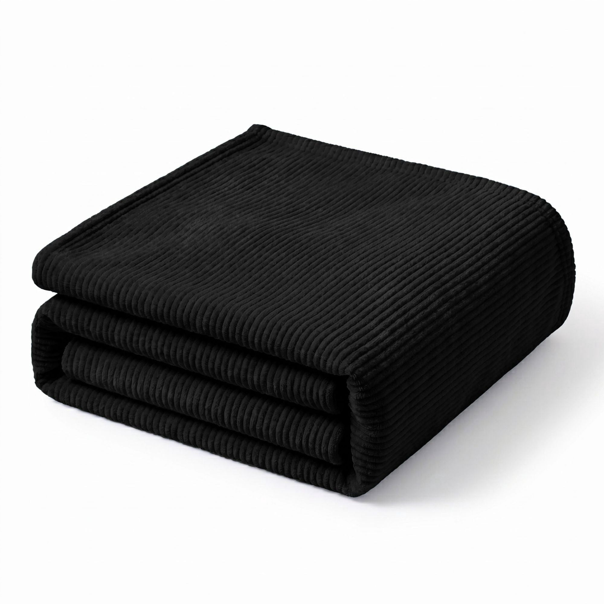 Superior Kacey Ribbed Fluffy Fleece Blanket, Full Queen Size, Black