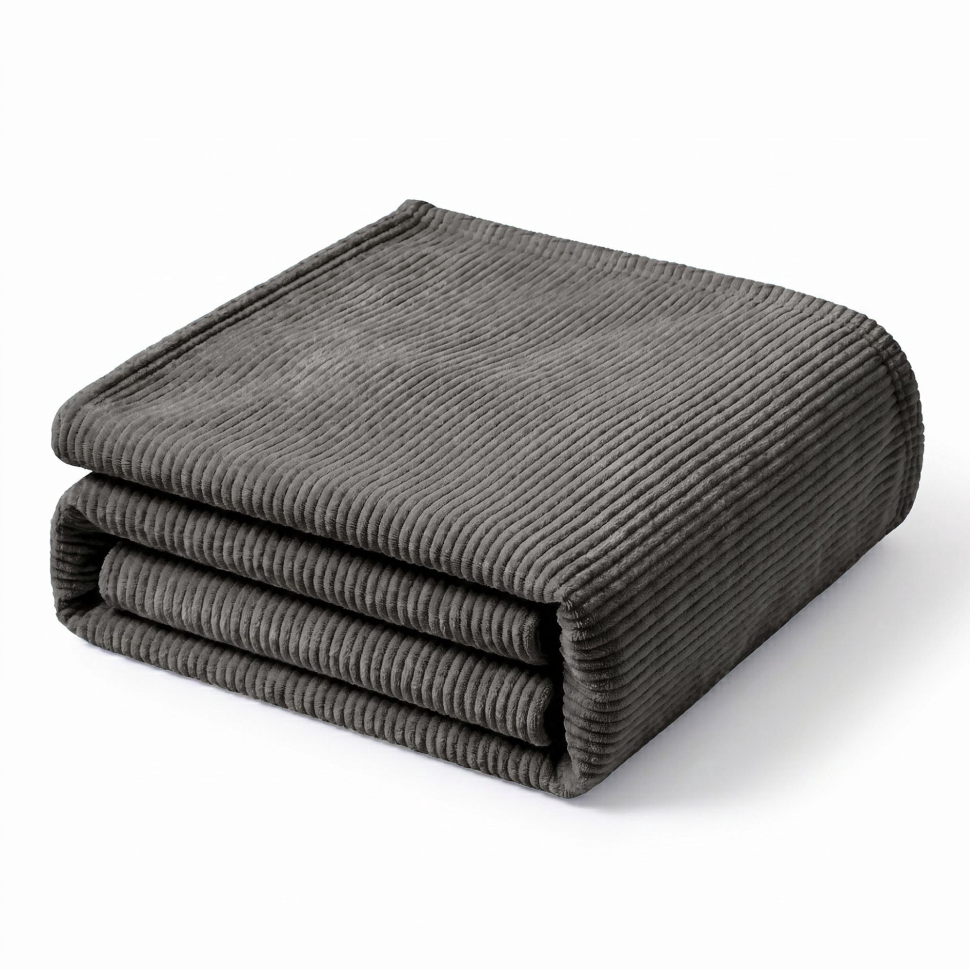 Superior Kacey Ribbed Fluffy Fleece Blanket, Full Queen Size, Charcoal