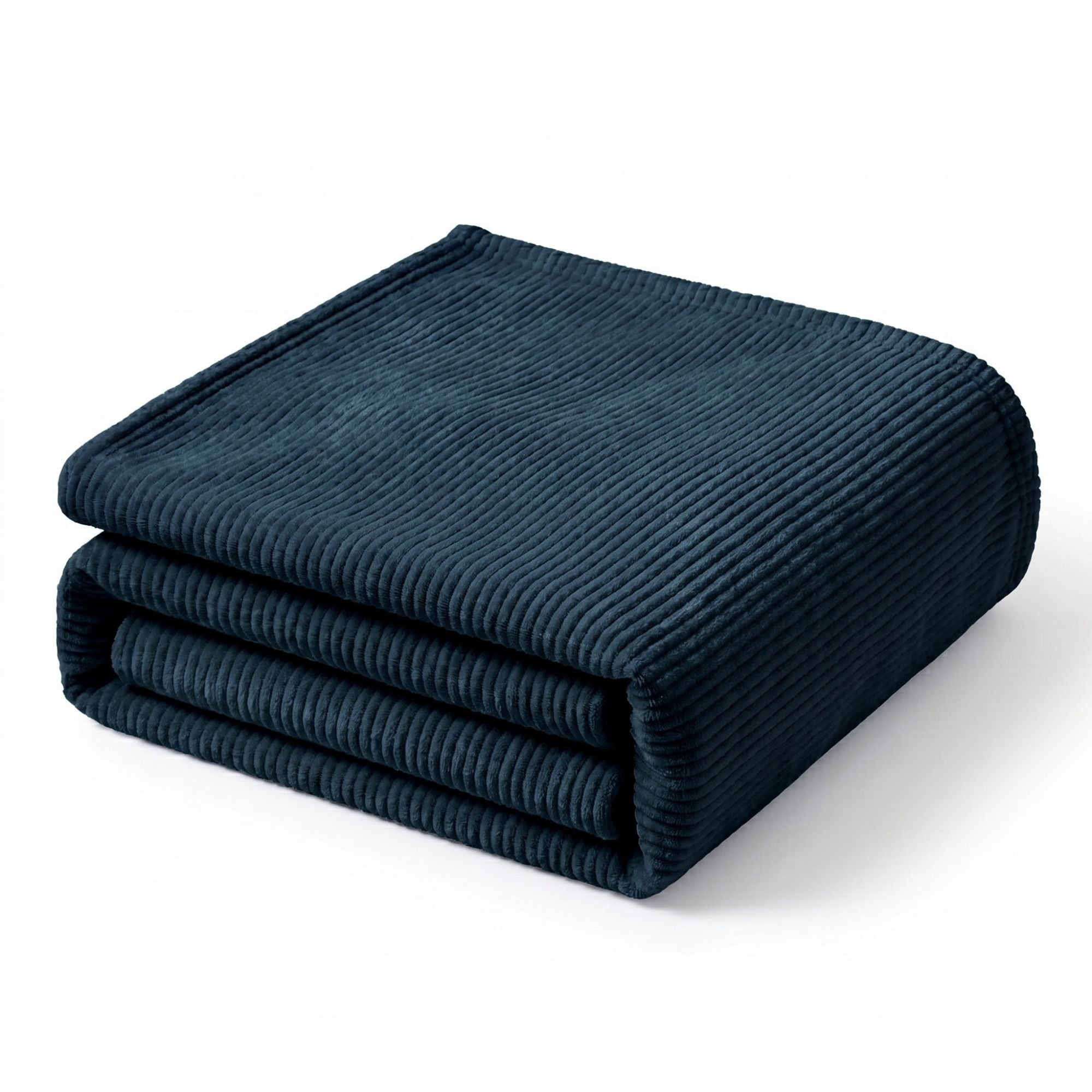 Superior Kacey Ribbed Fluffy Fleece Blanket, Full Queen Size, Navy Blue