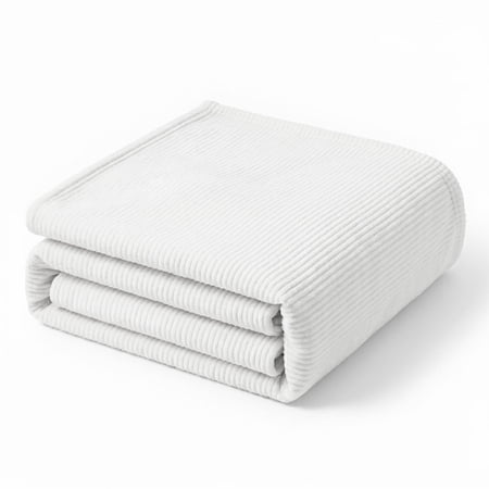 Superior Kacey Ribbed Fluffy Fleece Blanket, Full Queen Size, White