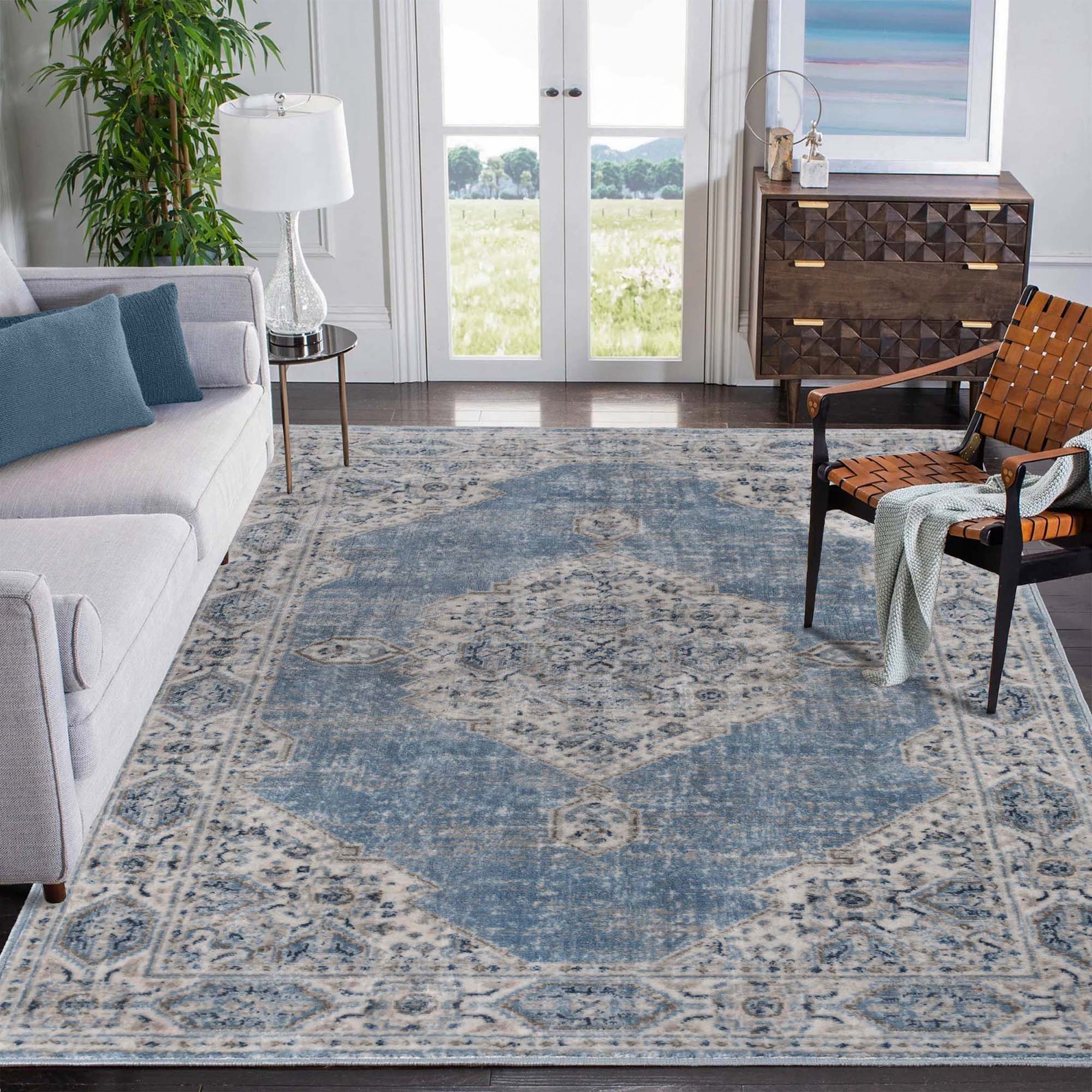 Superior Kailani Modern Medallion Indoor Area Rug, 10' x 14', BlueCream