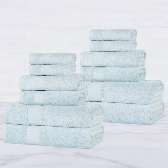 Superior Kendell Egyptian Cotton 12-Piece Towels Set, Winter Blue