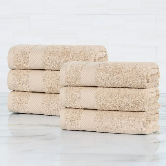 Superior Kendell Egyptian Cotton Hand Towels, Set of 6, Fawn