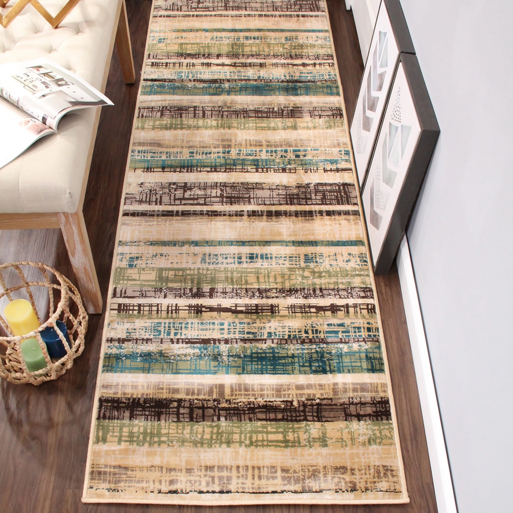 Superior Kylemore Modern Abstract Indoor Runner Rug, 2' 7" x 8', Chocolate