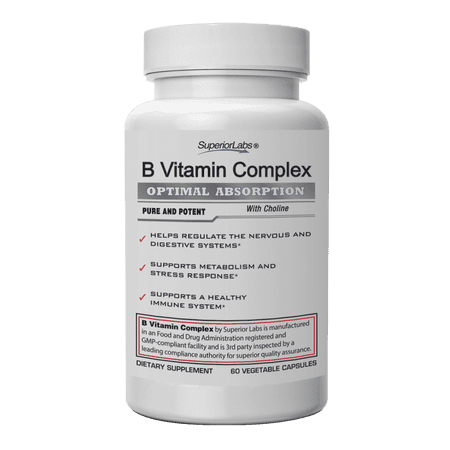 Superior Labs B Vitamin Complex - Superior Absorption, Vegetable Capsules mg, Gluten-Free, 60 Count