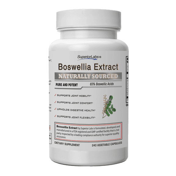 Superior Labs Boswellia Extract 500mg 65% Boswellic Acids with Bioperine Non-GMO Joint & Immune Support Vegan 240 Count