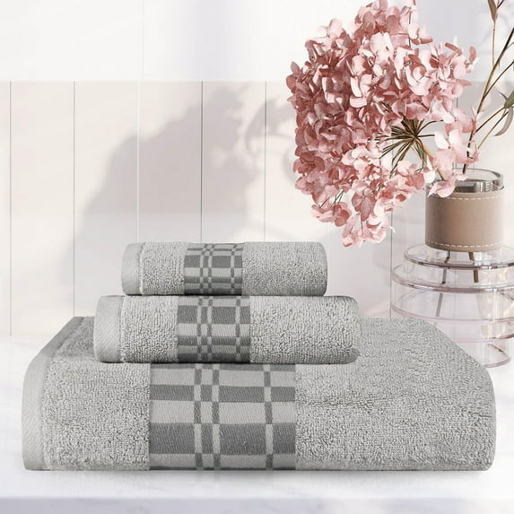 Superior Larissa 3-Piece Cotton Embroidered Towel Set, Chrome
